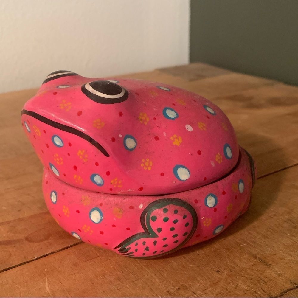 Mexican Folk Art Painted Clay Frog Trinket Box